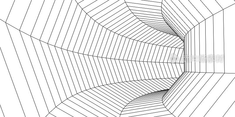 线框抽象的隧道。隧道三维网格。未来的3 d门户。网络的网络技术。矢量插图。